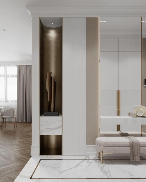 Как вам такой стильный светлый интерьер прихожей? 05