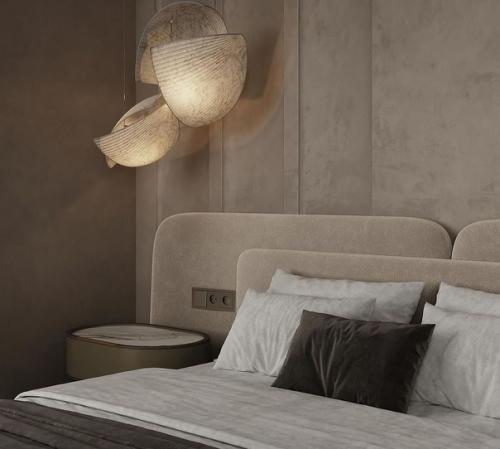 Стильный и уютный интерьер спальни в светлых тонах. 04