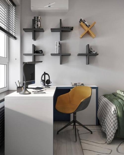 Стильная комната для подростка с отличным сочетанием цветов и декора. 01