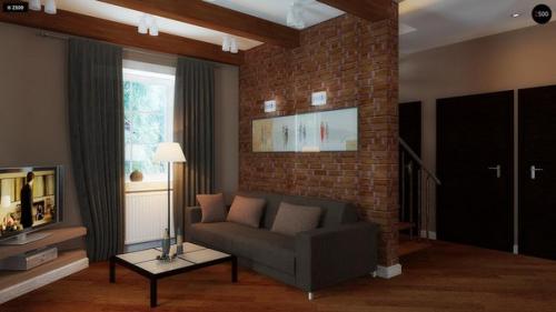 Проект: компактный дом с мансардой с камином на террасе. 05