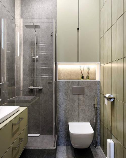 Интерьер ванной комнаты с редким сочетанием цветов. 01