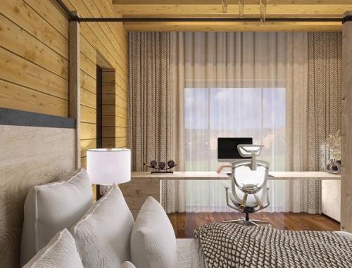 Дизайн проект спальни, в стиле шале, с гардеробной. 02