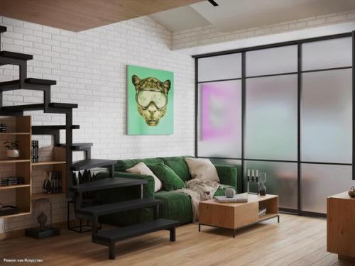 Дизайн - проект двухуровневой квартиры в стиле лофт для холостяка. 01