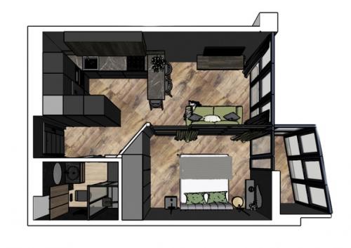 Интерьер квартиры, выполненный в нестандартных цветах. 09
