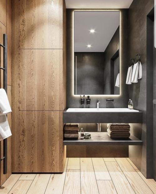 Оригинальный цвет и исполнение ванной комнаты с душевой. 01