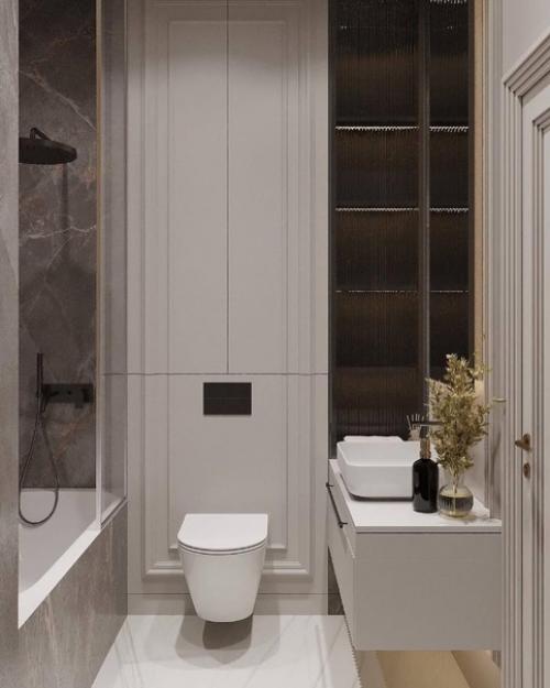 В этой ванной комнате царит благородная атмосфера. 01