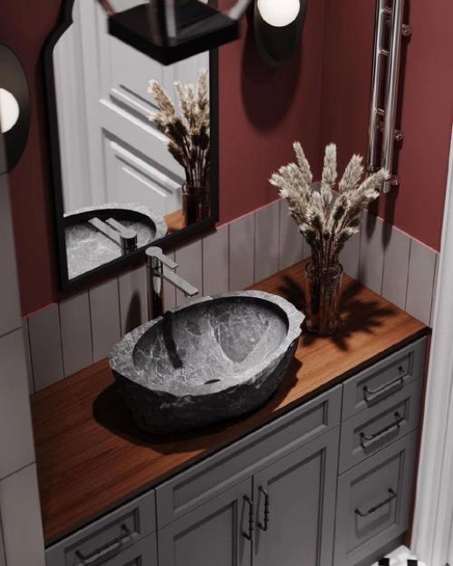 Очень атмосферная, в необычной стилистике ванная комната. 04