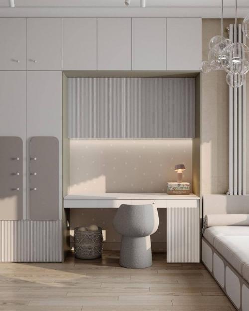 Замечательный интерьер детской комнаты в нейтральных оттенках. 01