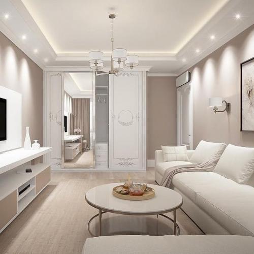 Современная классика.  Гостиная в спокойных тонах. 01