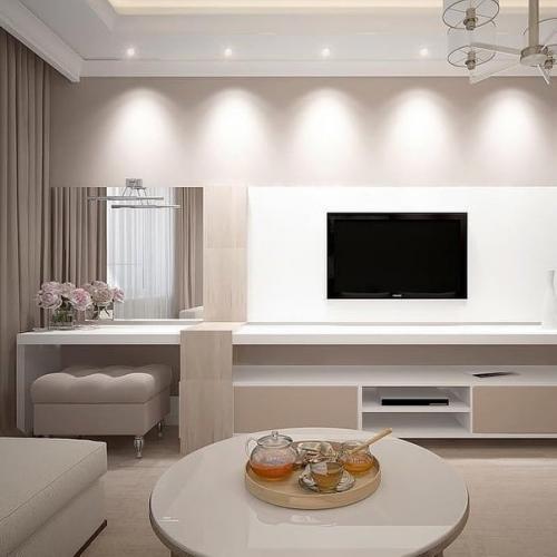 Современная классика.  Гостиная в спокойных тонах. 02