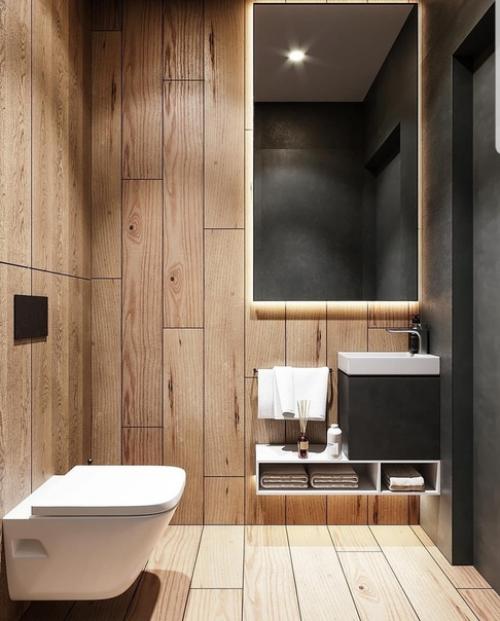 Оригинальный цвет и исполнение ванной комнаты с душевой. 02