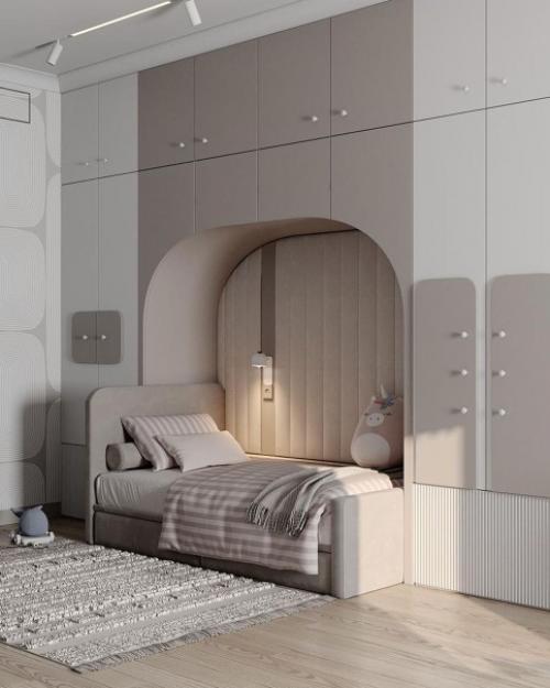 Замечательный интерьер детской комнаты в нейтральных оттенках. 02