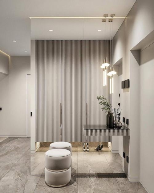 Современный светлый интерьер просторной кухни - гостиной. 03