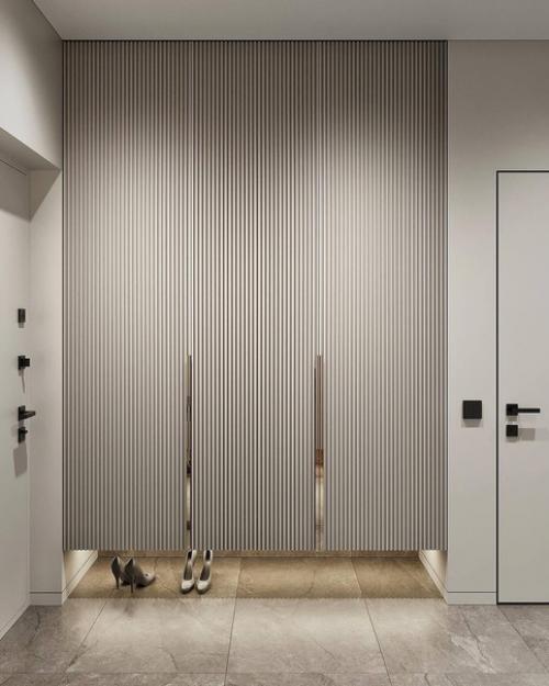 Современный светлый интерьер просторной кухни - гостиной. 09