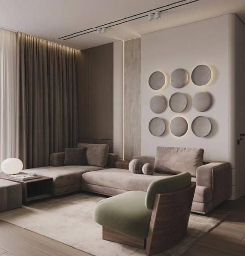 Природные оттенки, много дерева, минимум острых углов, локаничность - это все в дизайне этого проекте. 02