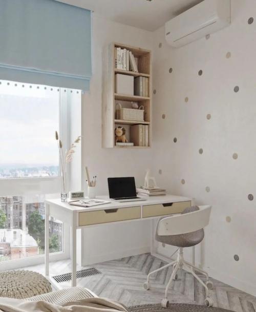 Замечательная детская комната в очень спокойной стиле. 01