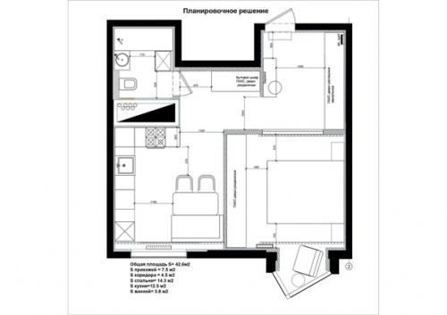 Однокомнатная квартира площадью 45 кв. 05
