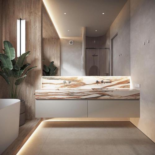 Доброе утро.  Мы начнем день с прекрасного и светлого интерьера большой ванной комнаты. 01