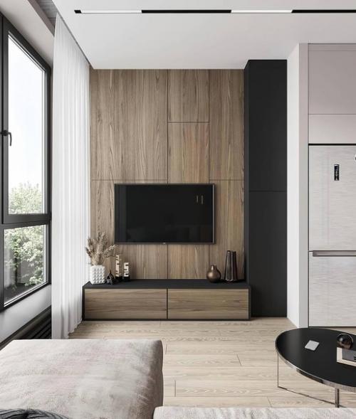 Интерьер квартиры в современном стиле в спокойных тёплых оттенках. 02