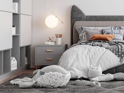 Светлый интерьер уютной спальни. 01