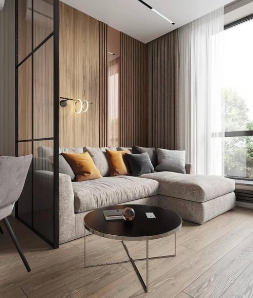 Интерьер квартиры в современном стиле в спокойных тёплых оттенках. 07