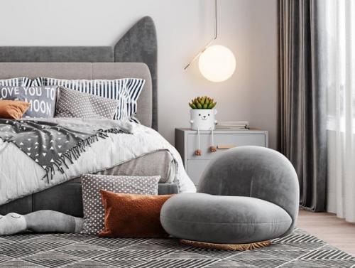 Светлый интерьер уютной спальни. 02