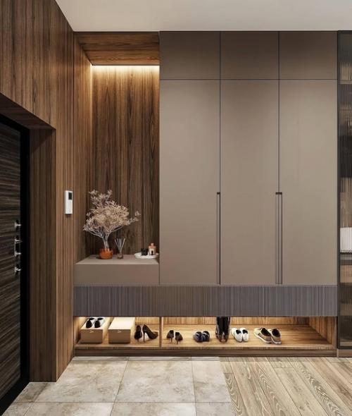 Интерьер квартиры в современном стиле в спокойных тёплых оттенках. 06