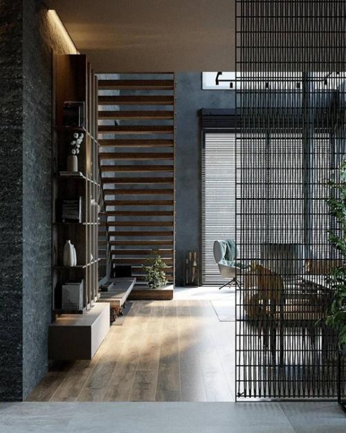 Минималистичный, спокойный и какой-то умиротворяющий вариант интерьера в тёмных тонах. 05