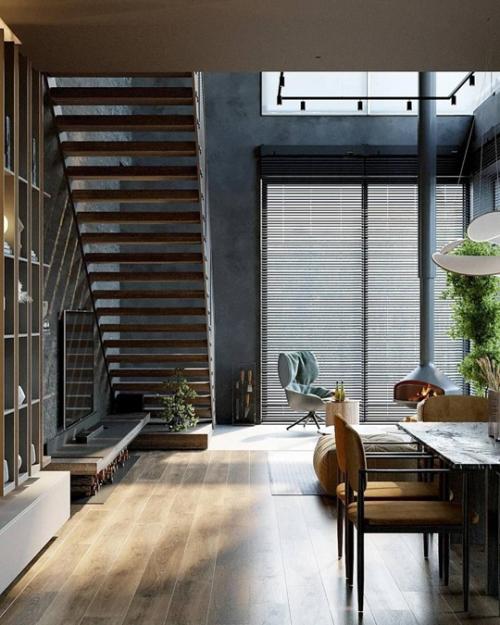 Минималистичный, спокойный и какой-то умиротворяющий вариант интерьера в тёмных тонах. 03