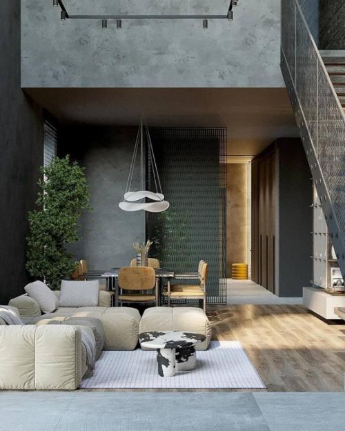 Минималистичный, спокойный и какой-то умиротворяющий вариант интерьера в тёмных тонах. 02