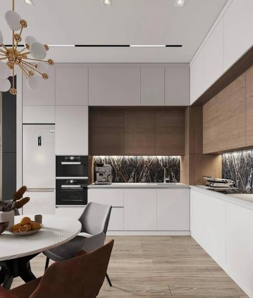 Интерьер квартиры в современном стиле в спокойных тёплых оттенках. 01