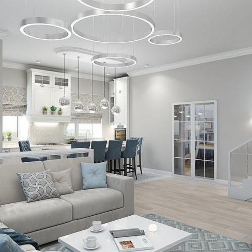 Замечательный дизайн - проект гостиной совмещенной с кухней. 06