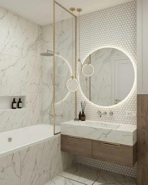 Теплый интерьер с отделкой из белого мрамора. 04