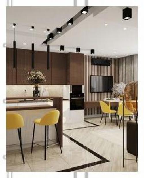 Яркий и нестандартный дизайн - проект кухни - гостиной и прихожей. 04