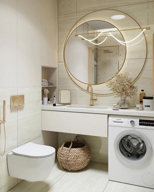 Тёплый бежевый интерьер в золотыми акцентами. 03