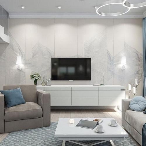 Замечательный дизайн - проект гостиной совмещенной с кухней. 01