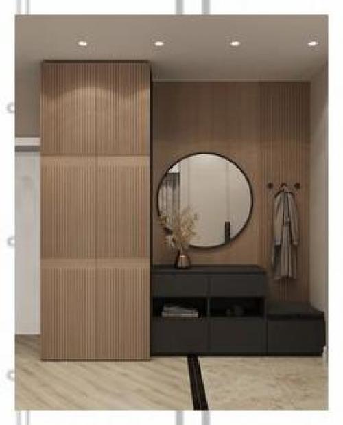 Яркий и нестандартный дизайн - проект кухни - гостиной и прихожей. 01