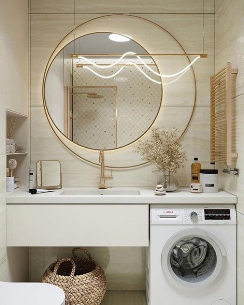 Тёплый бежевый интерьер в золотыми акцентами. 02