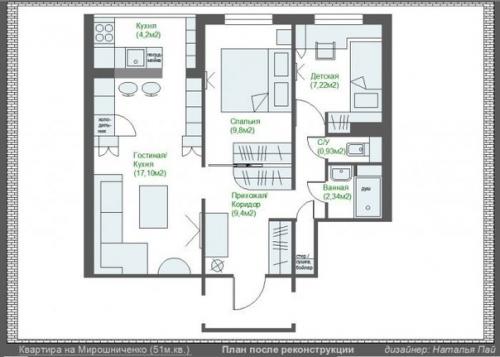 Планировка квартиры 60 кв м 3 Перепланировка. Из двухкомнатной квартиры в трехкомнатную (площадь 51 кв. Все о 