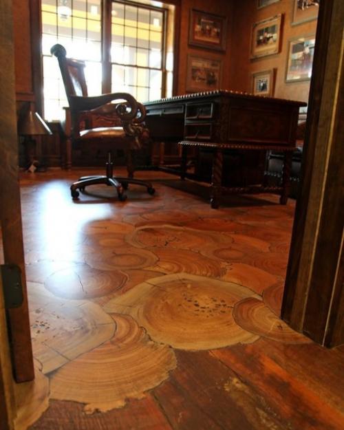 Шикарный пол из деревянных спилов. 01