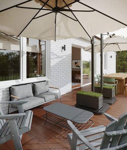 Дизайн проект дома в скандинавском стиле с открытой террасой для внесезонного отдыха. 01