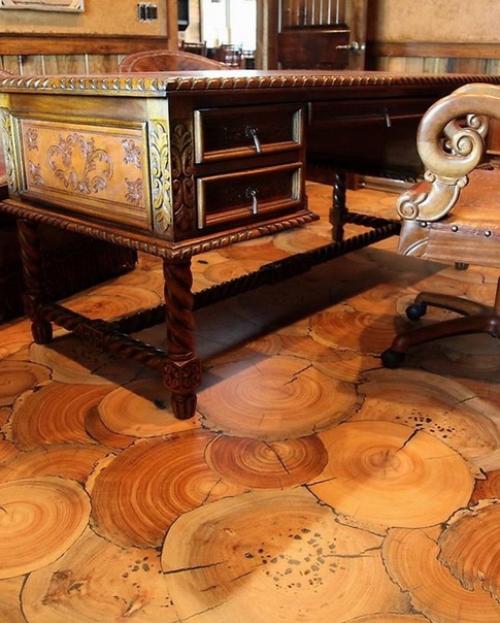 Шикарный пол из деревянных спилов. 02