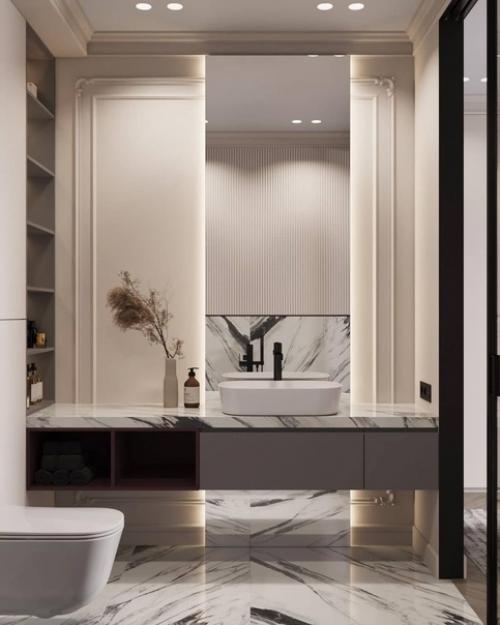 Стильный современный интерьер просторной ванной комнаты. 03