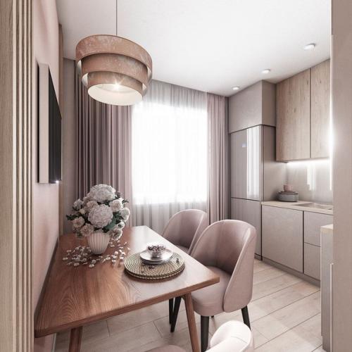 2 х - комнатная квартира с зонирование одной комнаты на гостиную - спальню и детскую. 05