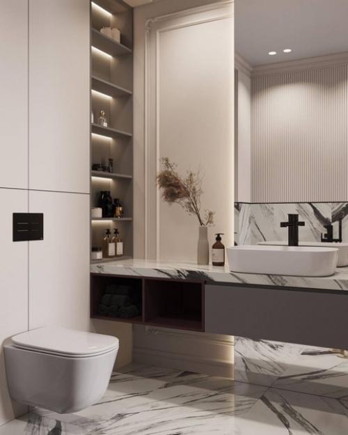 Стильный современный интерьер просторной ванной комнаты. 05