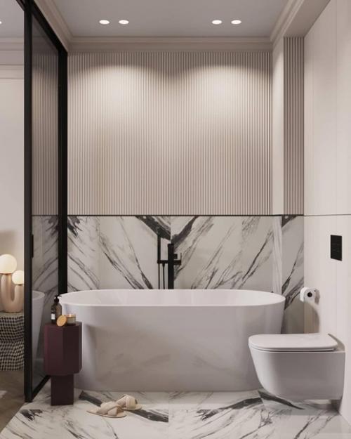 Стильный современный интерьер просторной ванной комнаты. 02