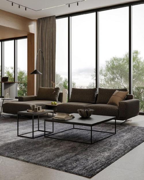 Строгий дизайн гостиной, но в спокойных приглушенных оттенках. 02