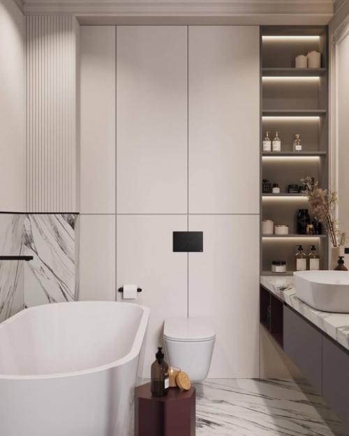 Стильный современный интерьер просторной ванной комнаты. 04