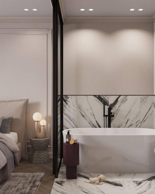 Стильный современный интерьер просторной ванной комнаты. 06