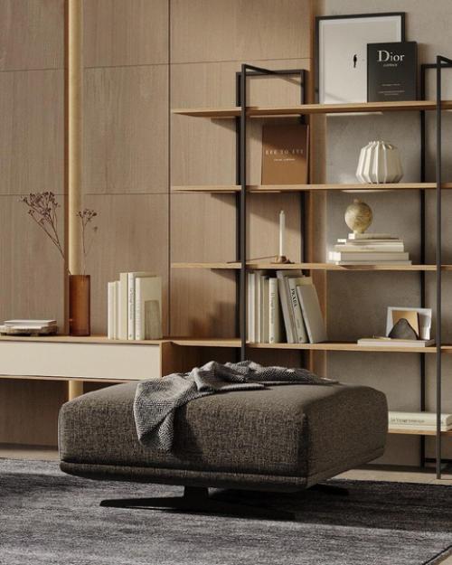 Строгий дизайн гостиной, но в спокойных приглушенных оттенках. 03